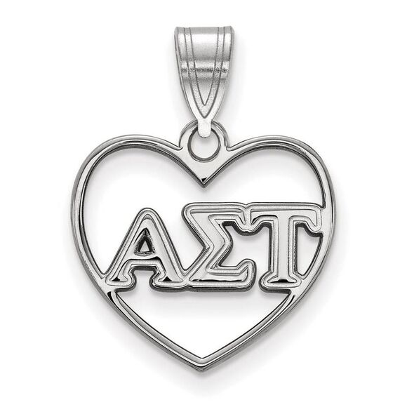 Sterling Silver Alpha Sigma Tau Heart Greek Letters Pendant - Picture 1 of 3